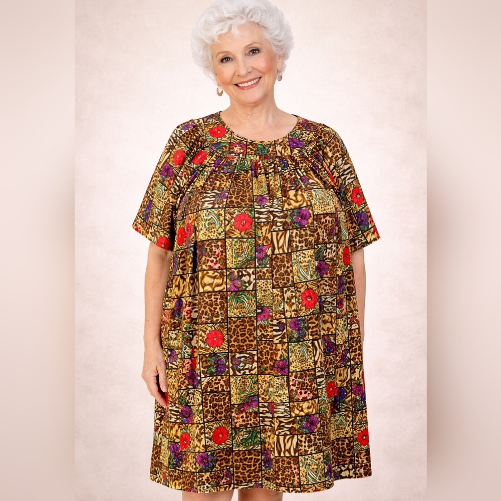 Vintage Anthony Richards Floral Animal Print House Dress Muumuu 2X